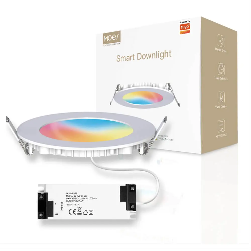 [ZB-TDD6-RCW-4] ZigBee Smart Downlight – Tuya 6W, RGB + Warm/Cool White, Dimmable