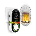 كاشف غاز أول أكسيد الكربون والدخان 5 في 1 مع شاشة LCD لعرض درجة الحرارة والرطوبة مع بطارية احتياطية