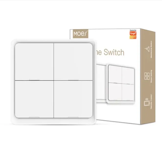 4 Gang ZigBee Light Switch, Battery Powered Light Switch, Multi-Control Wireless Push Button Scene Switch