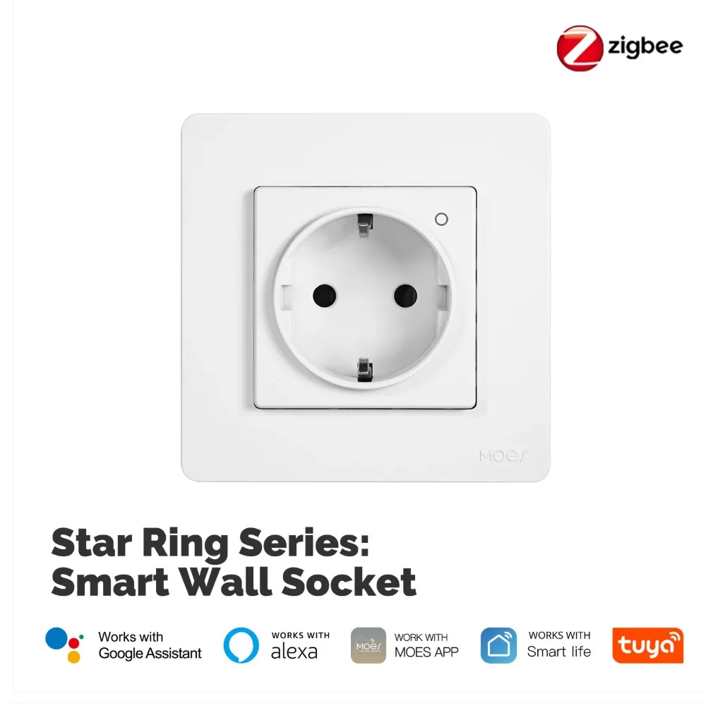 Star Ring ZigBee Smart Socket EU Wall Embedded Outlet Energy Monitor