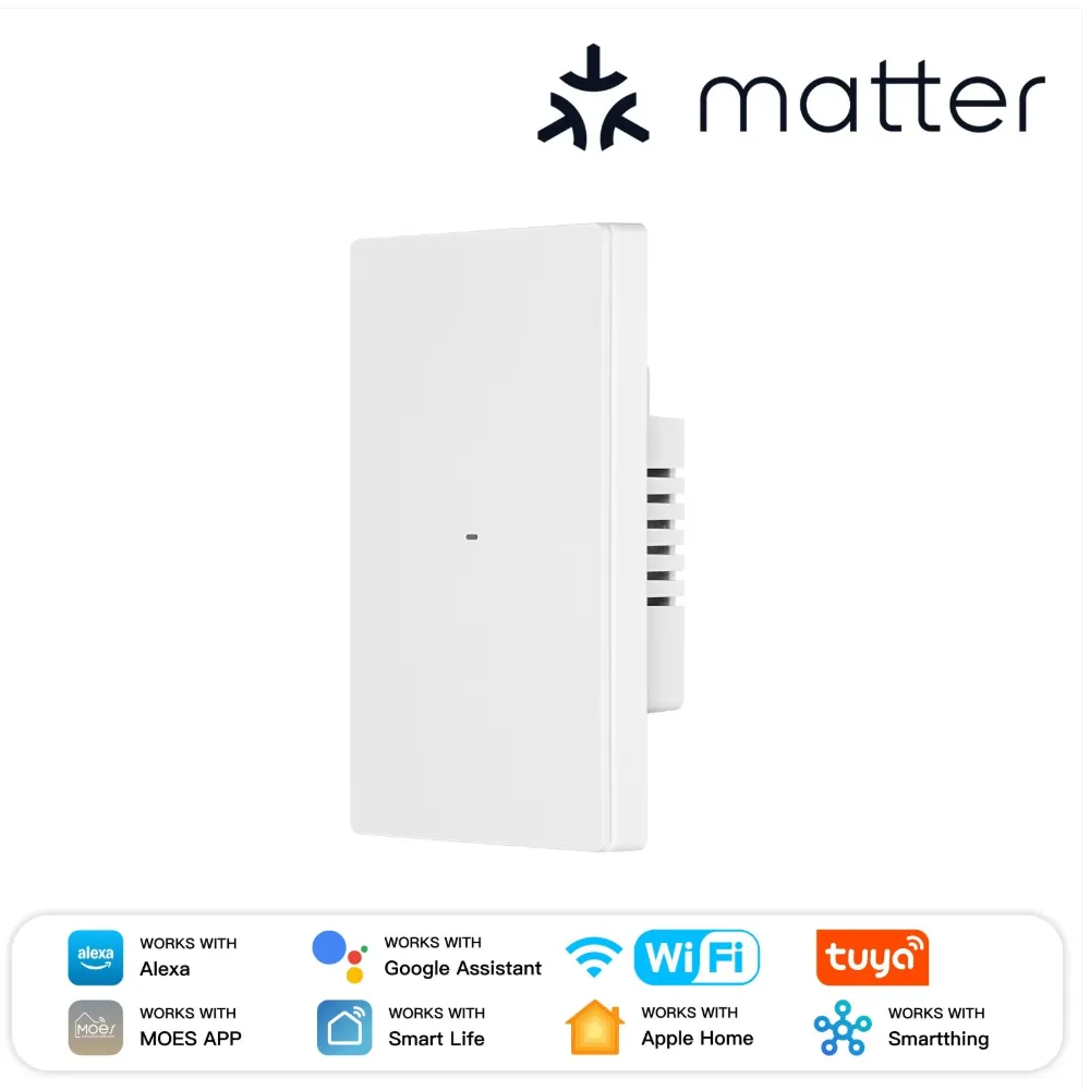 MOES Matter WiFi Smart Switch, Star Grand Series Full-Touch 10A 2200W Power Load, Neutral Required US Standard