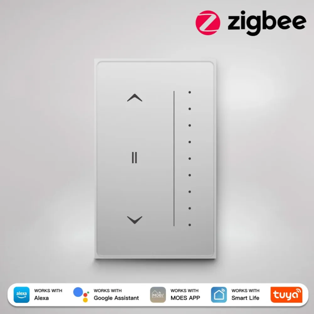 Zigbee Smart Curtain Switch Star Feather Series Anti-Glare Touch Panel Flowing Backlight US Version