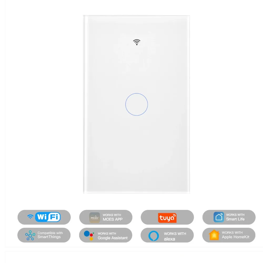 [MWS-US1-WH] مفتاح إنارة ذكي Matter WiFi بلوحة زجاجية – مقاس أمريكي ويتطلب سلكاً محايداً (1  مفتاح)