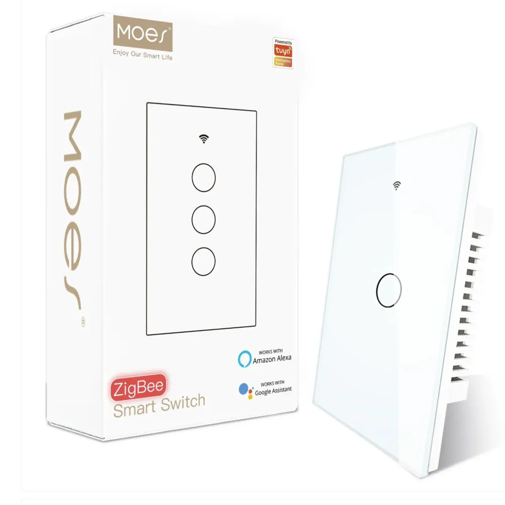 [ZS-US1-LN-WH] مفتاح إنارة ذكي ZigBee باللمس مع لوحة زجاجية – مقاس أمريكي ويتطلب سلكاً محايداً (أبيض, 1  مفتاح)