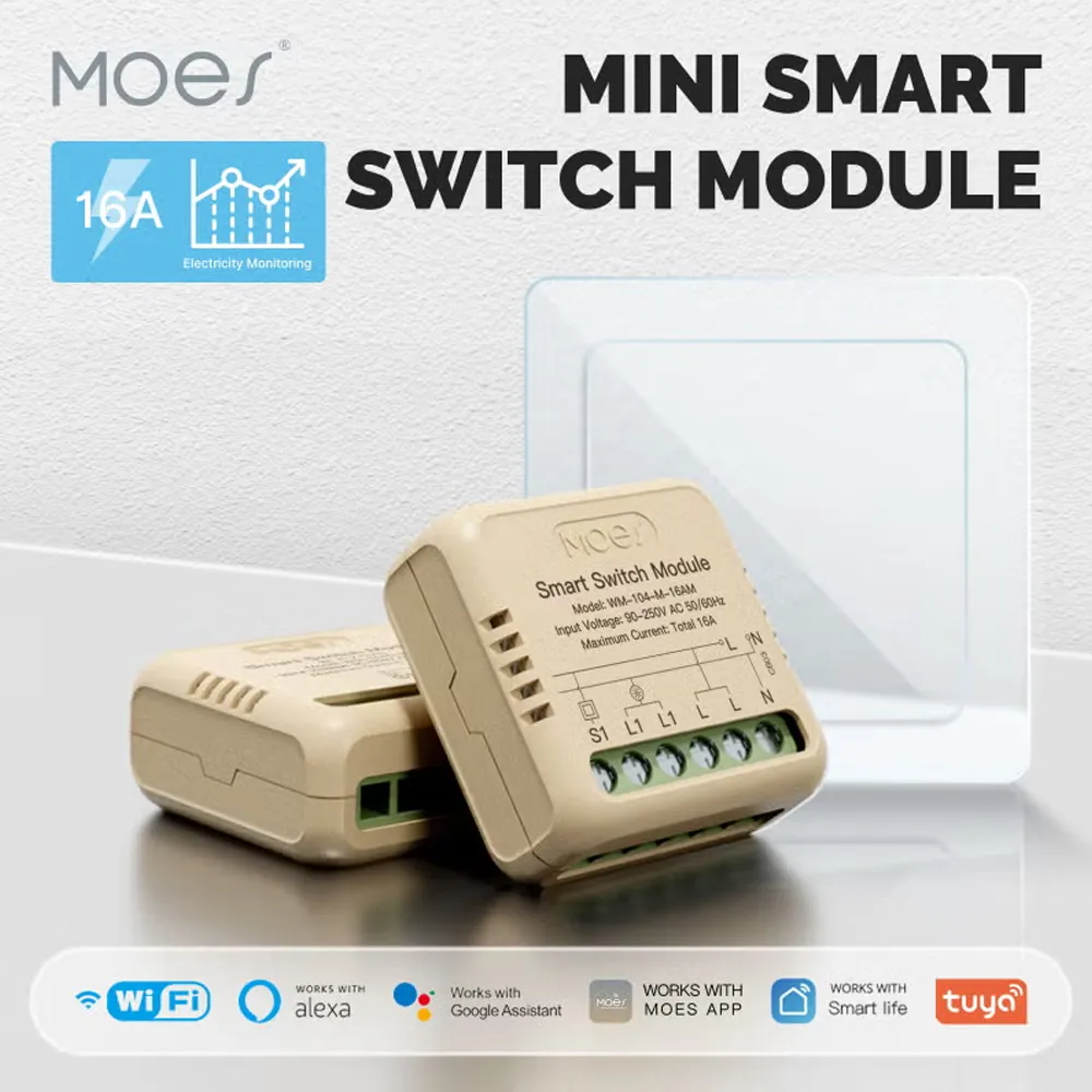 WiFi Smart Light Switch Module Tayu Smart Home Switch Mini On/Off Circuit 1-Way/2-Way DIY Google APP Remote Control Timer Switch Mini Module 1-Way 16A Tape metering WM-104-M-16AM