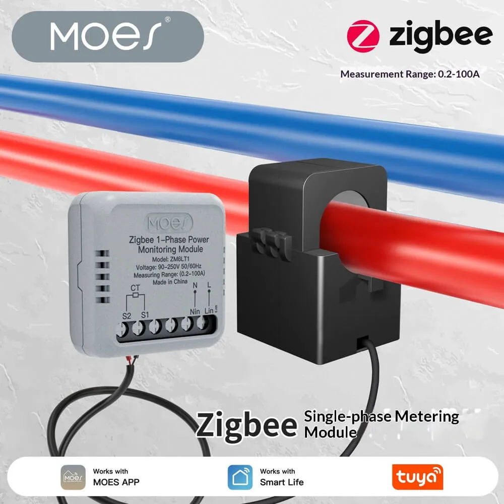 عداد طاقة ذكي Tuya ZigBee أحادي الطور 100A ثنائي الاتجاه مع مشبك قياس خارجي – ZM-1P100M-M