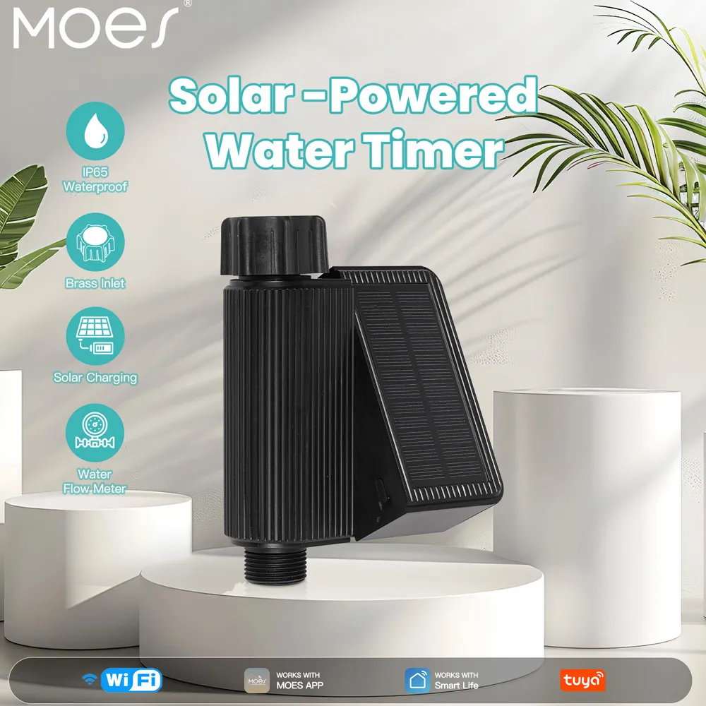 Tuya US/UK WiFi Solar Power Water Timer Meter IP65 Waterproof Brass Inlet With Soil Temperature Humidity Sensor Detector