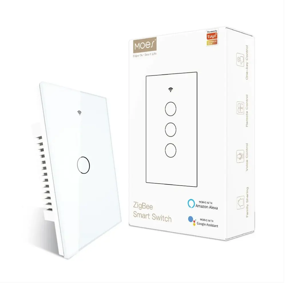 [ZS-US1-WH] ZigBee Smart Light Touch Switch – Multi-Control, Neutral Wire Optional, No Capacitor (US) (White, 1Gang)