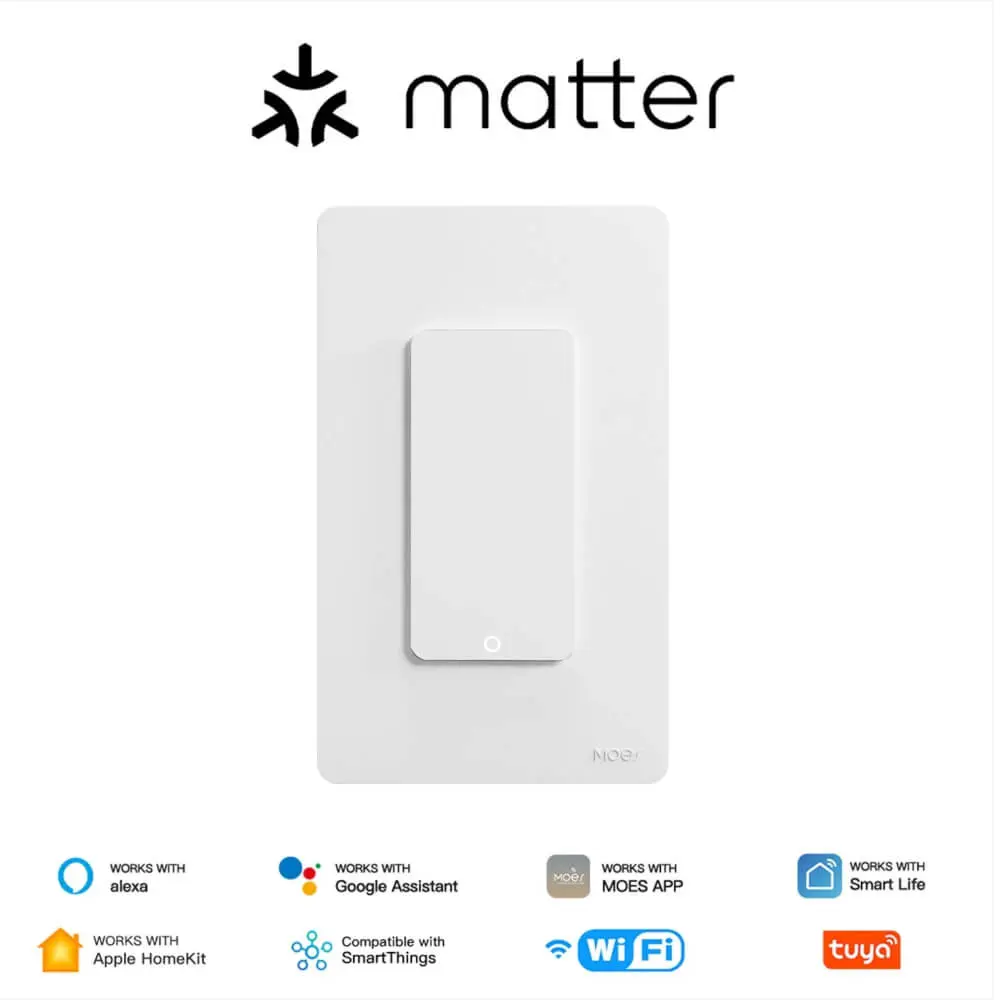 [MWS-B-US1-N-WH] Matter WiFi Smart Light Button Switch – App Control, Neutral Wire Required, US Standard (1Gang)