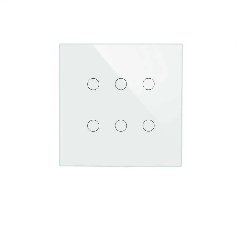 [WS-BR6-WH] WiFi RF433 Smart 6-Gang Wall Touch Light Switch – 2/3-Way Multi-Control, Neutral Wire Required (White)