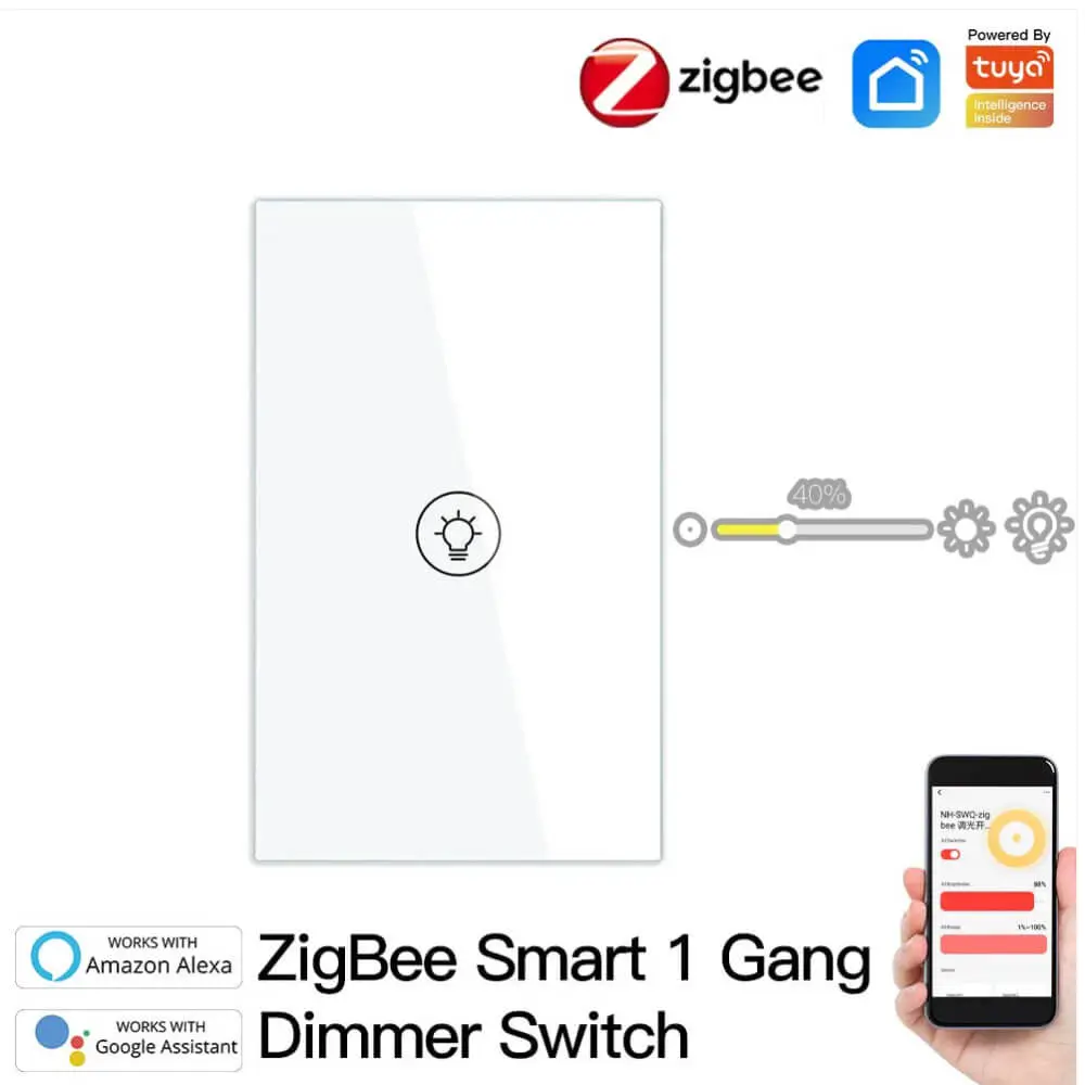 [ZS-USD1-WH] مفتاح تعتيم ذكي ZigBee – متعدد المفاتيح، قطب مفرد، يتطلب سلك محايد، إصدار أمريكي (أبيض, 1  مفتاح)