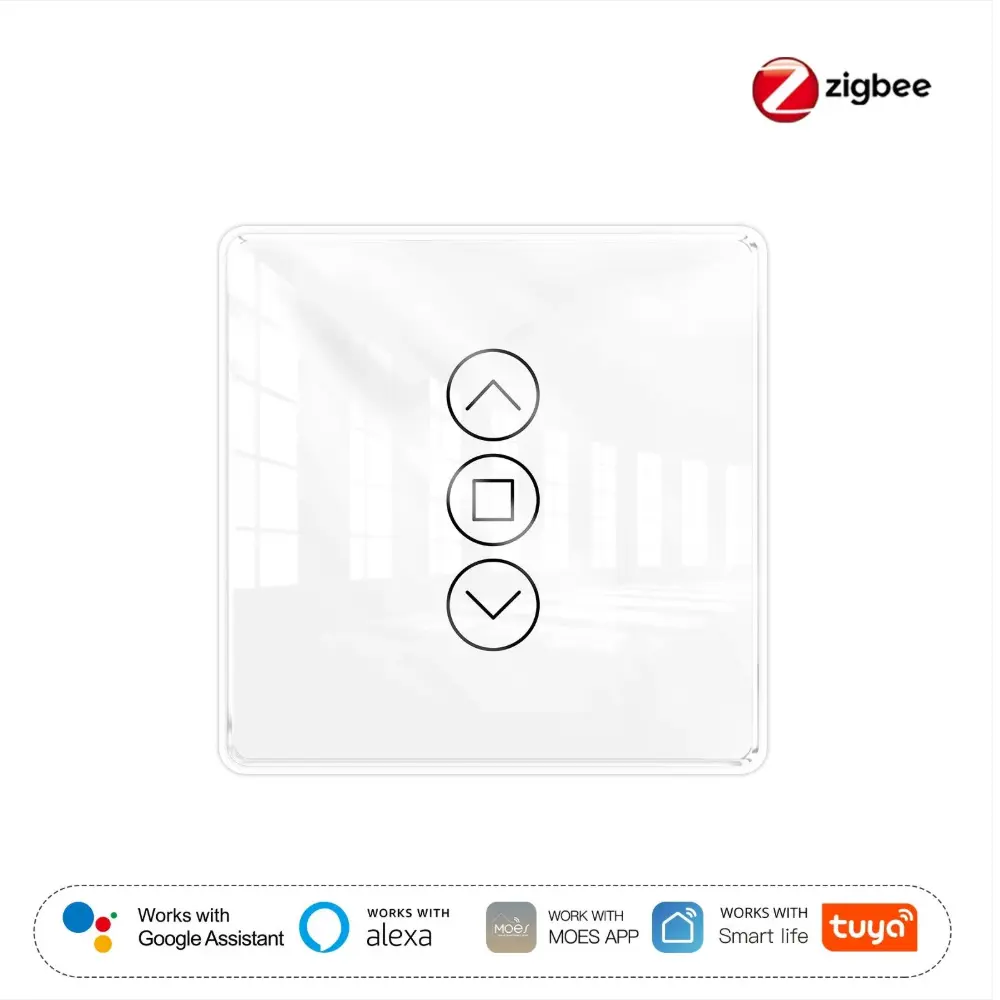 [ZRS-EUC-3D-WH] ZigBee Smart Curtain Switch – 2.5D Arc Glass Touch Panel, RF433 Supported (White)
