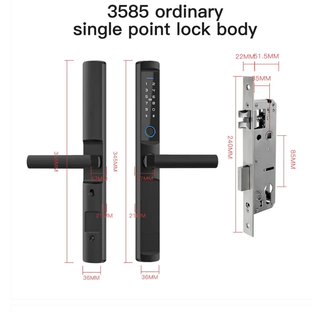 [WDL-F2-3585] WiFi Smart Narrow Side Fingerprint Coded Door Lock Remote Control Waterproof Two Handle Optional  (F2 (Long Handle))