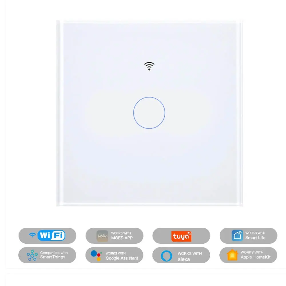 [MWS-EU1-WH] مفتاح إنارة ذكي Matter WiFi – لوحة زجاجية، يتطلب سلك محايد، معيار أوروبي (1  مفتاح)