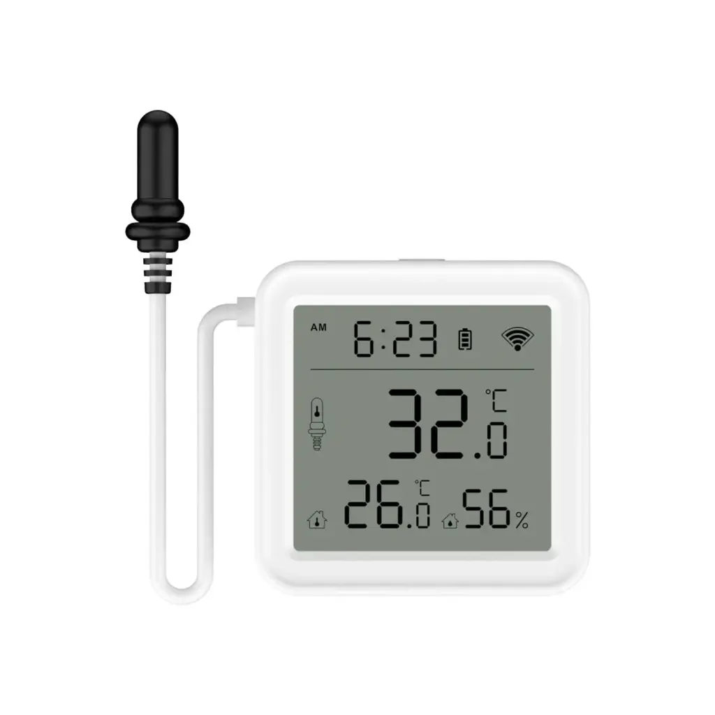 [WSS-T08-A] Tuya WiFi Smart Temperature Humidity Sensor 1M External Sensor Cable Probe App Remote Monitor Work With Alexa Google Home