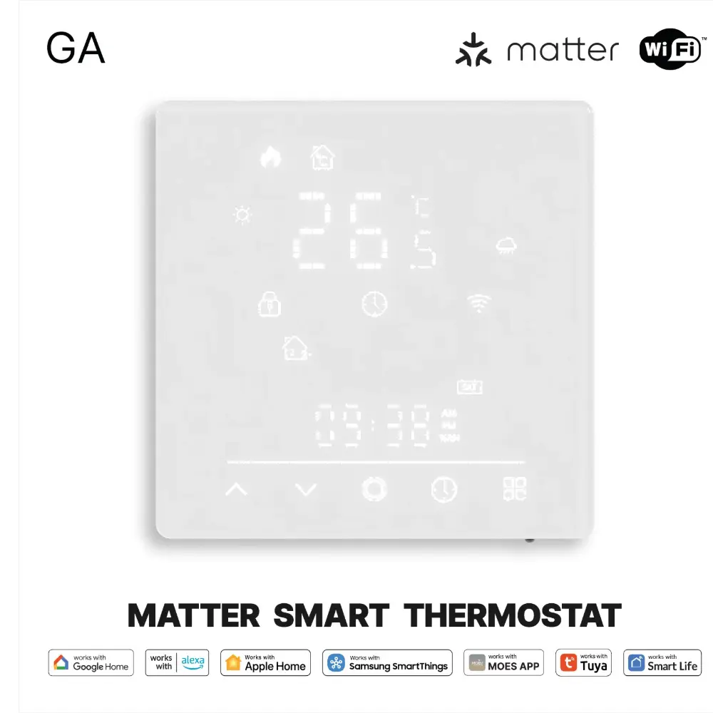[MWHT-S02-GA-WH] Smart Thermostat Matter WiFi Temperature Controller Water/ Electric /Gas /Boiler Floor Heating  (WiFi Water Floor Heating)