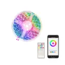شريط إضاءة LED ذكي بتقنية واي فاي، بألوان متعددة (RGB)، مزود بجهاز تحكم، يتفاعل مع الموسيقى من خلال ميكروفون مدمج لتغيير الألوان حسب الصوت، مثالي للحفلات وإضفاء أجواء مميزة.