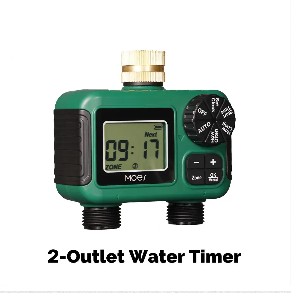 Water Timer For Garden Hose Drip Irrigation 2-Outlet Brass Inlet IPX5 Waterproof US Version 