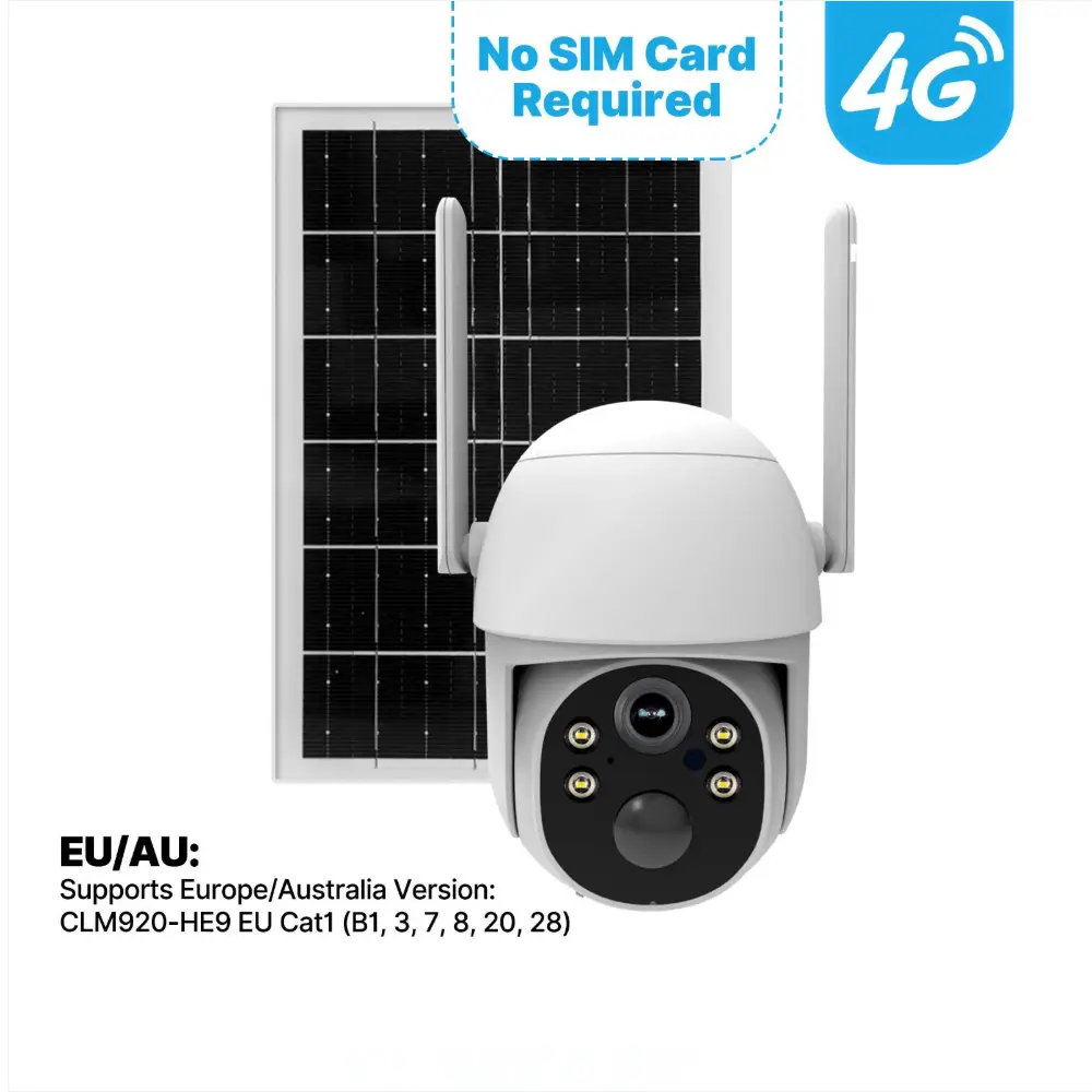 [4GCM-S52-EU] كاميرا مراقبة خارجية تعمل بالطاقة الشمسية 4G، بطارية 7800  مللي أمبير + لوحة شمسية 7  واط، مقاومة للماء IP65، دوران 360°، لا تحتاج إلى شريحة – النسخة الأوروبية
