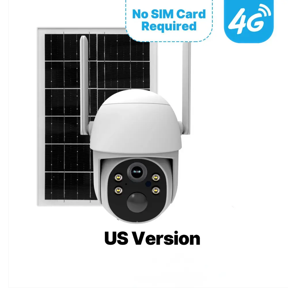 4G Solar Outdoor Security Camera,7800mAh+7W Solar Panel,IP65 Waterproof,360°PTZ,No SIM Required(US Version) 