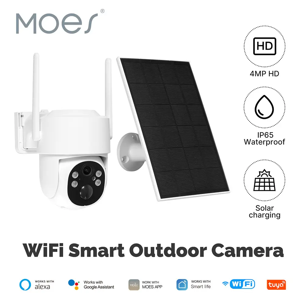 Tuya WiFi 4MP Surveillance Smart Security Camera Solar Charging IP65 Waterproof Human Tracking Full Color Night Vision