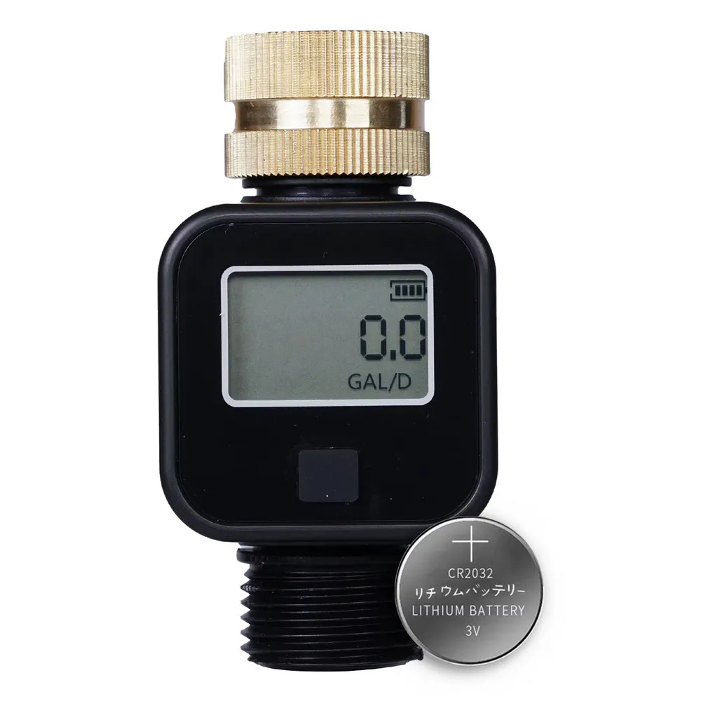 Digital Water Flow Meter Brass Inlet IPX6 Waterproof High Accuracy Water Saving for Outdoor Garden Watering Irrigation Hose
