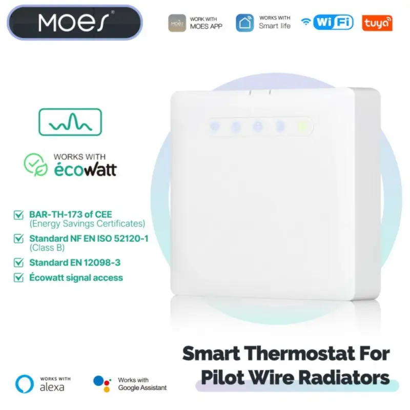 [RP5W-PM] Programmable thermostat WIFI Tuya Pilot wire + Consumption measurement 