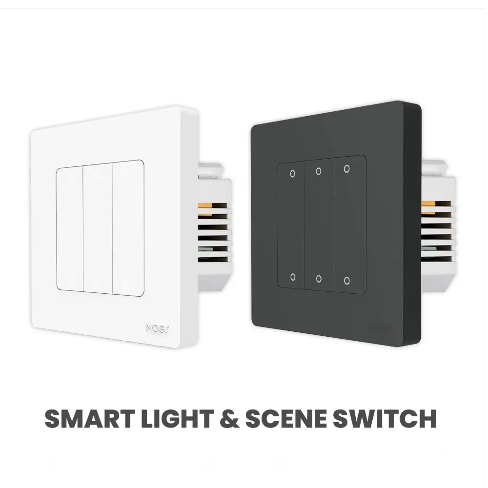 [ZS-SR-EU3S-WH] مفتاح إضاءة ذكي زجبي بحلقة مضيئة + وحدة تحكم بالمشاهد، يحتاج سلك محايد، مع ربط مفتاحين (أبيض)