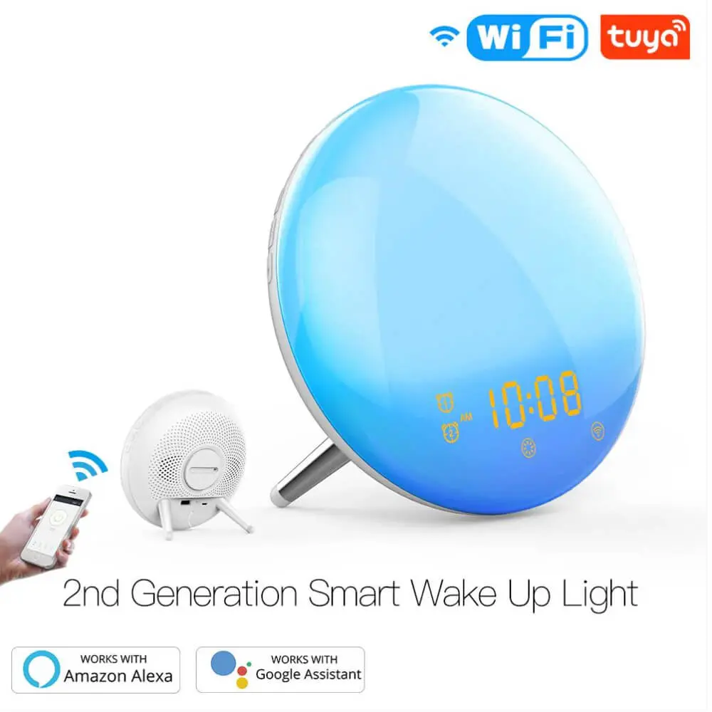 WiFi Smart Wake-Up Clock – 7-Color Light, Natural Sounds, FM Radio