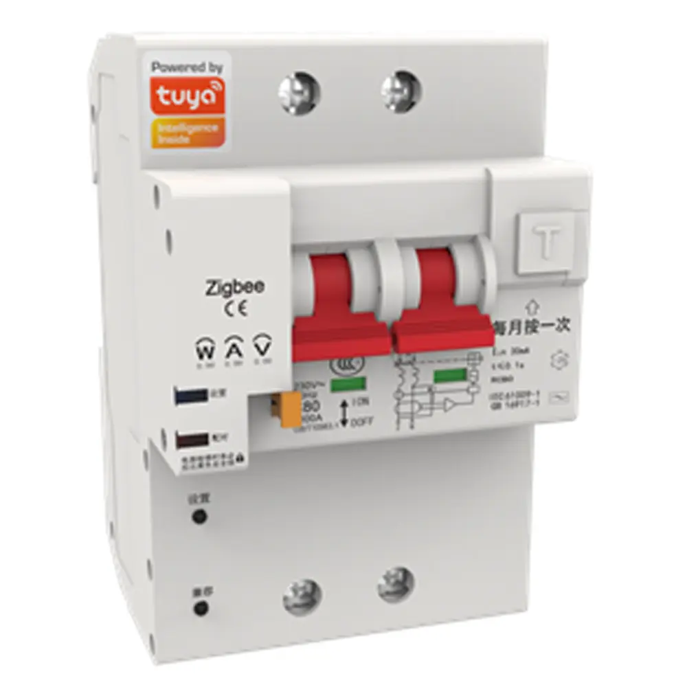 قواطع كهربائية لاسلكية ZIGBEE نوع قاطع الدائرة 2 قطب 10A-100A مع عداد طاقة وحماية من التسرب