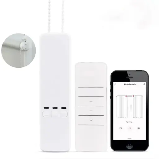 محرك ذكي يعمل بتقنية الواي فاي لتحريك ستائر الرول بالسلسلة كهربائيًا، مزوّد بجهاز تحكم عن بُعد بتقنية RF، ونظام أتمتة لفتح وإغلاق الستائر.