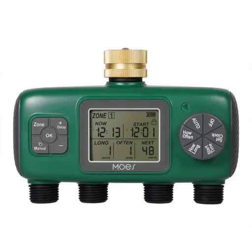 [TWV-YZD04-US-GN] Digital Water Timer Irrigation Automatic Watering Controller Timed Watering Device Garden 4 Outlets Intelligent Timer 