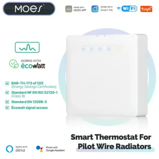 [RP5W-PM] Programmable thermostat WIFI Tuya Pilot wire + Consumption measurement 