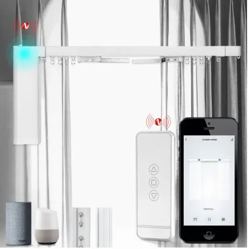 ستارة كهربائية ذكية بنظام زجبي مع محرك تيا ومسكّة مسار مجمّع وقابل للتخصيص مع ريموت RF