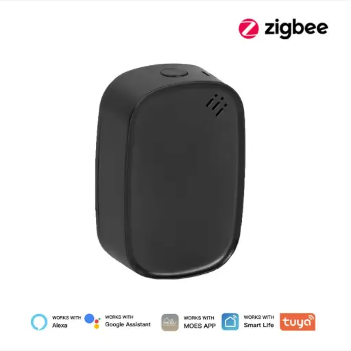 مستشعر ذكي لدرجة الحرارة والرطوبة يعمل بتقنية زيجبي، مزوّد بتطبيق لمراقبة القياسات الداخلية بسهولة.